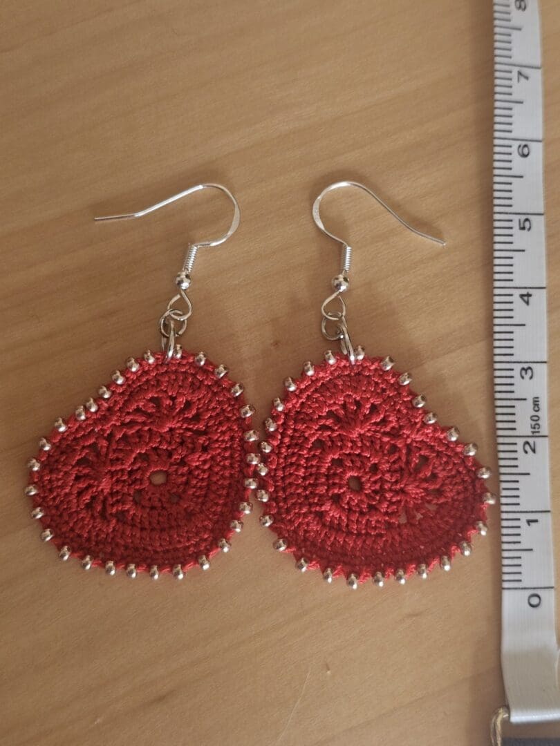 Red Heart Beaded Earrings - Image 6