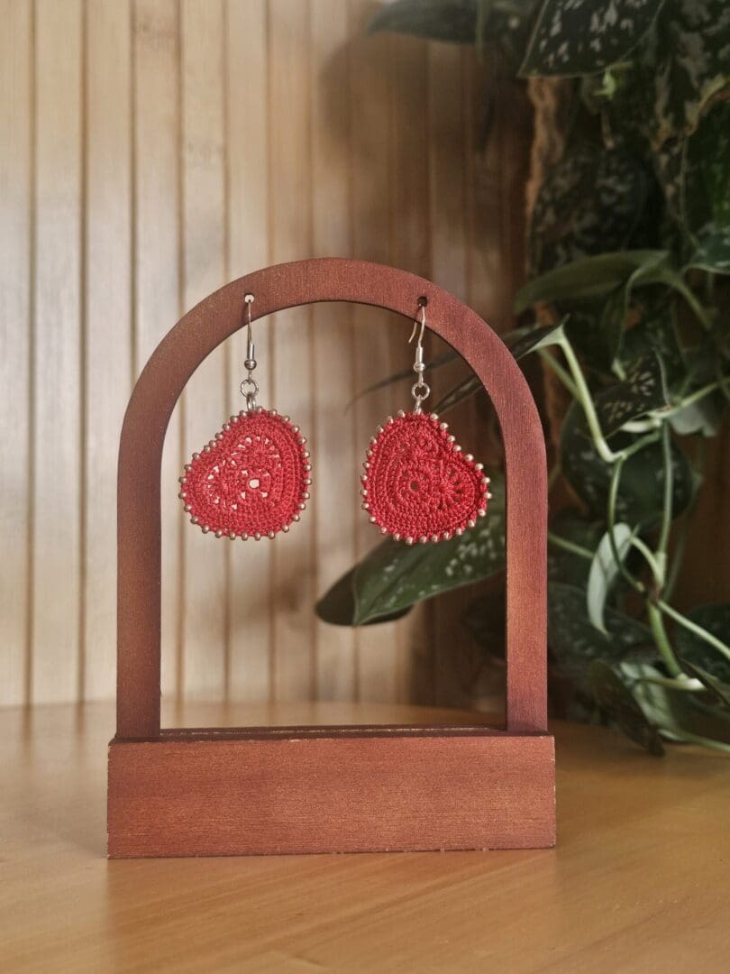 Red Heart Beaded Earrings - Image 4