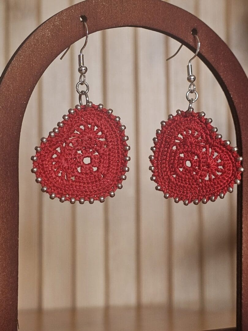 Red Heart Beaded Earrings - Image 3