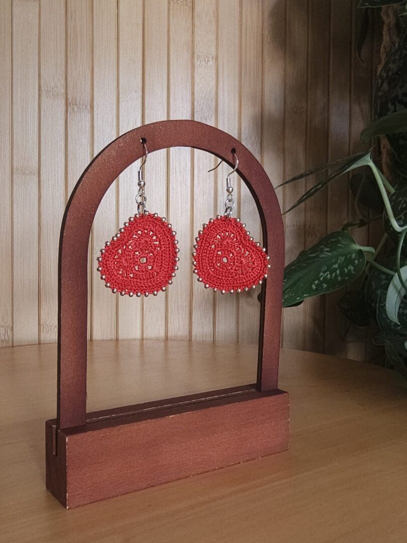 Red Heart Beaded Earrings - Image 2