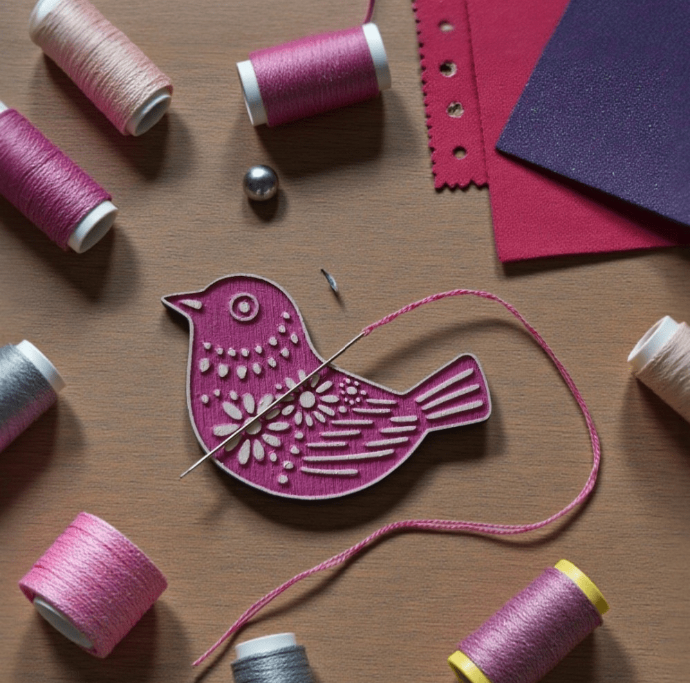 Pink Bird Needle Minder — Wooden Magnetic Needle Holder - Image 4