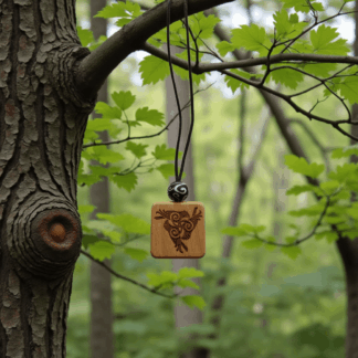 Wooden Triple Raven Crow Pendant Necklace