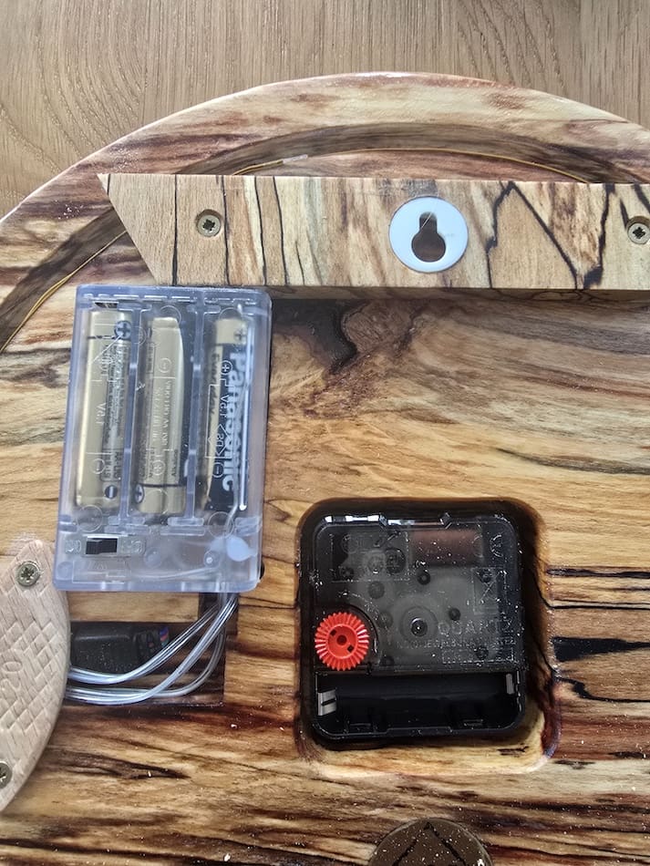 Planet Earth Wall Clock in Spalted Beech with Blue Resin & LED Halo - Image 7