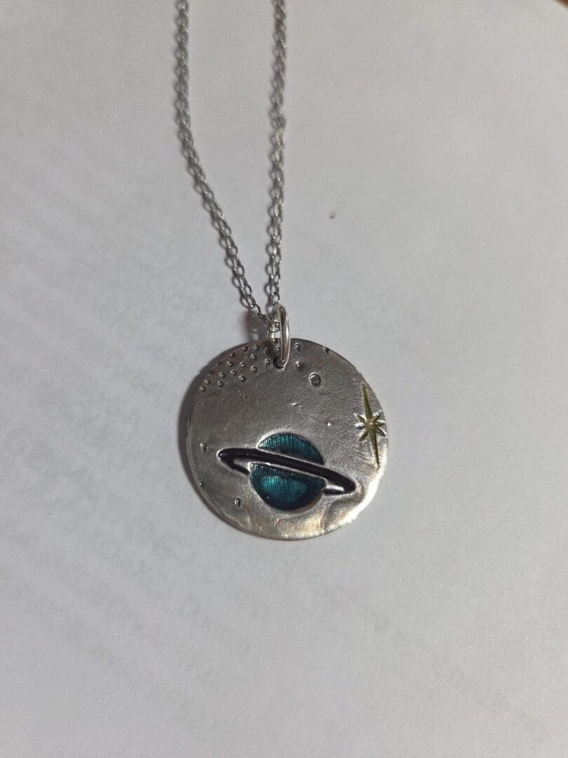 999 Fine Silver Planets Necklace With Painted Detailing - Image 2