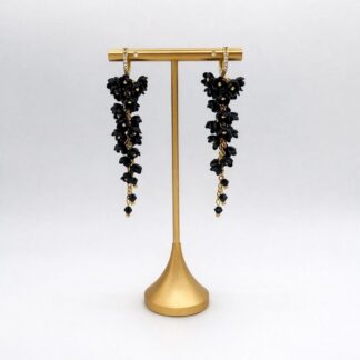 Lilou Noir | Cascading Black Floral Earrings with Gold Crystal Hoops