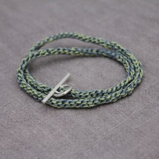 Crochet Bracelet with Sterling Silver Toggle and T bar in Denim and Peridot