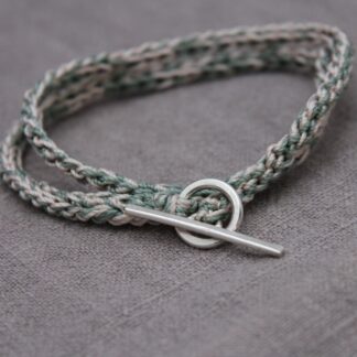 unique hand crocheted bracelet with Sterling Silver Findings in natual and celery colour