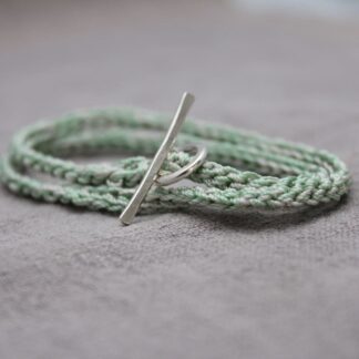 crochet bracelet in mint and light grey with sterling silver findings