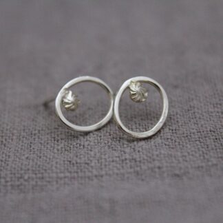 STERLING-SILVER-HAMMERED-OVAL-AND-STARBURST-HOOK-EARRING