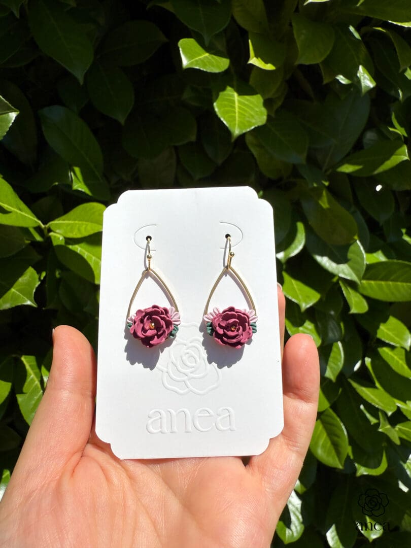Amorine | Sculpted Berry Rose & Leaf Teardrop Wire Earrings - Image 2