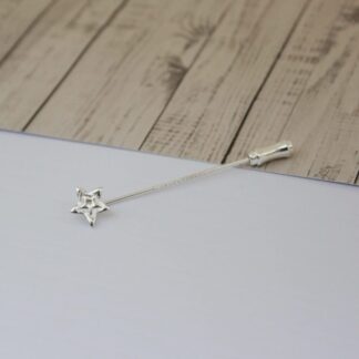 Sterling silver star on sterling silver lapel pin with silver plated pin protector