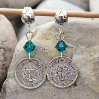 clip-on-sterling-silver-itting-earrings-with-1937-threepence-coin-and-turquoise-crystals