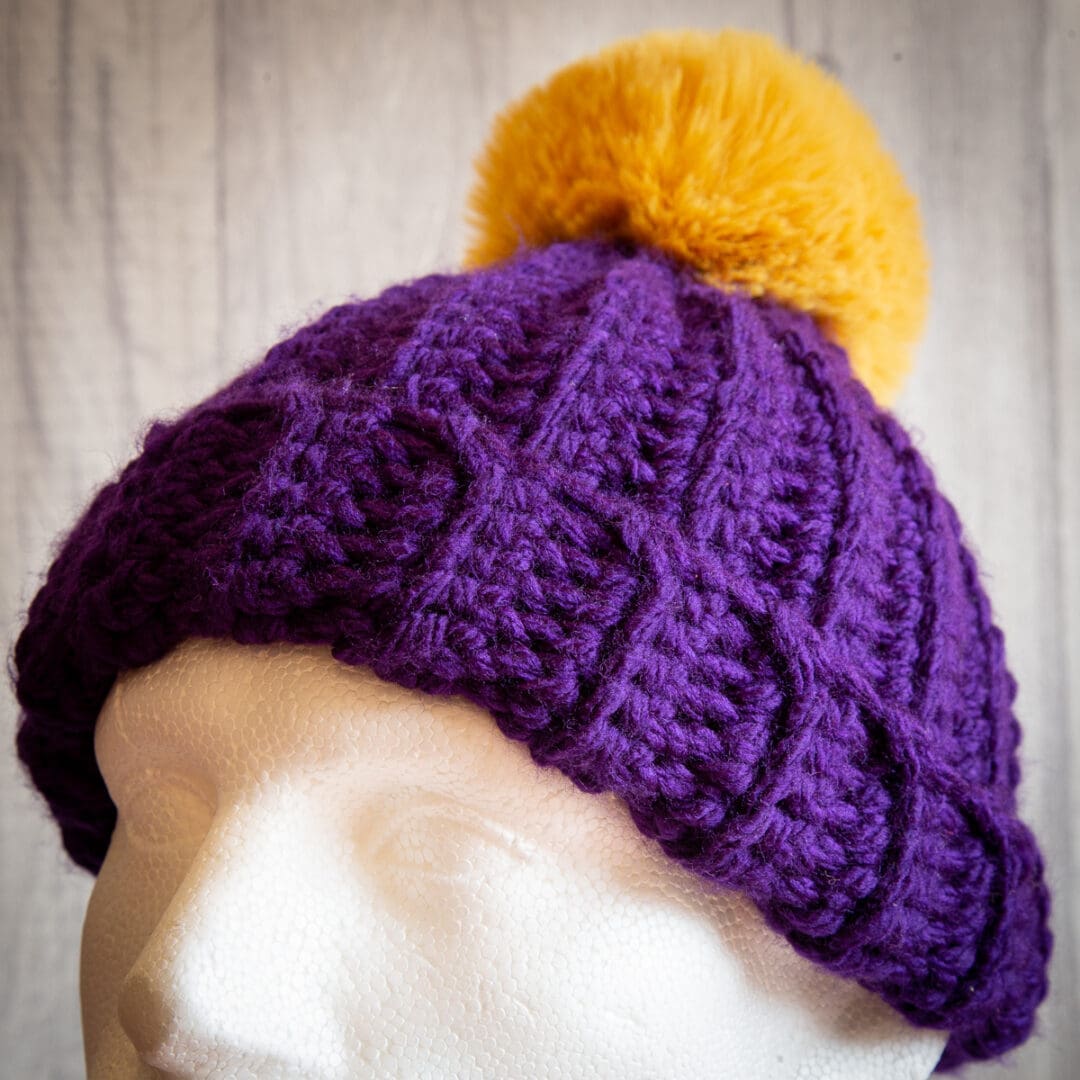 Crochet Winter Woolly Hat: Purple - Image 3