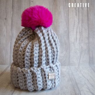 Crochet winter woolly bobble hat handmade in silver