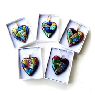 Heart Dichroic fused glass pendant valentine patchwork handmade