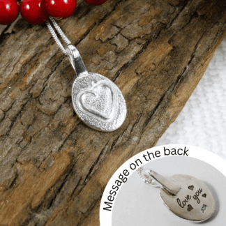 Engraved Silver Heart Pebble Necklace