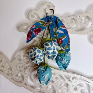 Blue floral fabric spring flower bud bouquet hanging decoration
