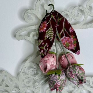Beautiful handmade pink and green fabric spring flower bud bouquet hanging decoration