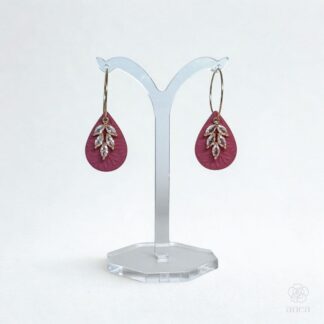 Feuille | Embossed Berry Teardrop Earrings with Crystal Leaf Charm