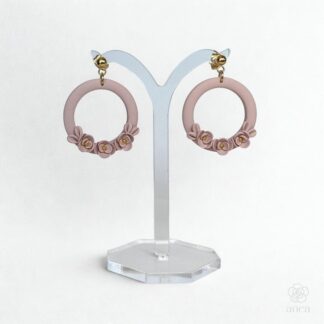 Flori | Dusty Pink Floral Hoop Earrings with Gold Studs