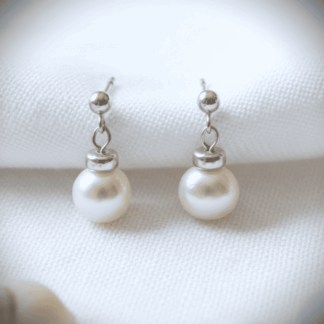 Simple Freshwater Pearl Drop Earrings in Sterling Silver - 1.5cm Dainty Drops