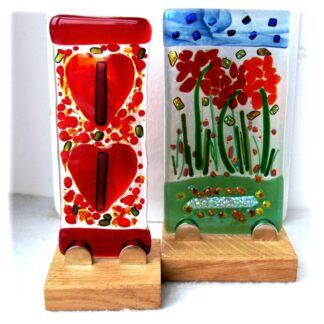 fused suncatcher free standing oak stand hearts flowers