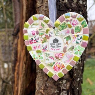 English Vintage China heart decoration - one of a kind, gift for lover of British craft.