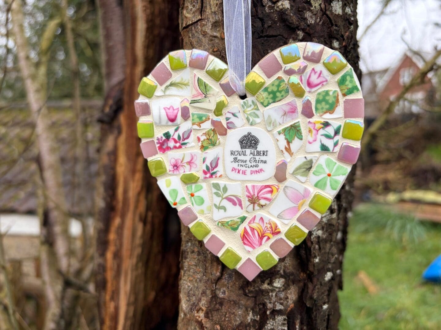 English Vintage China heart decoration - one of a kind, gift for lover of British craft.