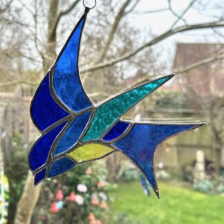 Stained glass blue bird suncatcher