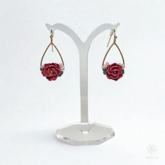 Amorine | Sculpted Berry Rose & Leaf Teardrop Wire Earrings