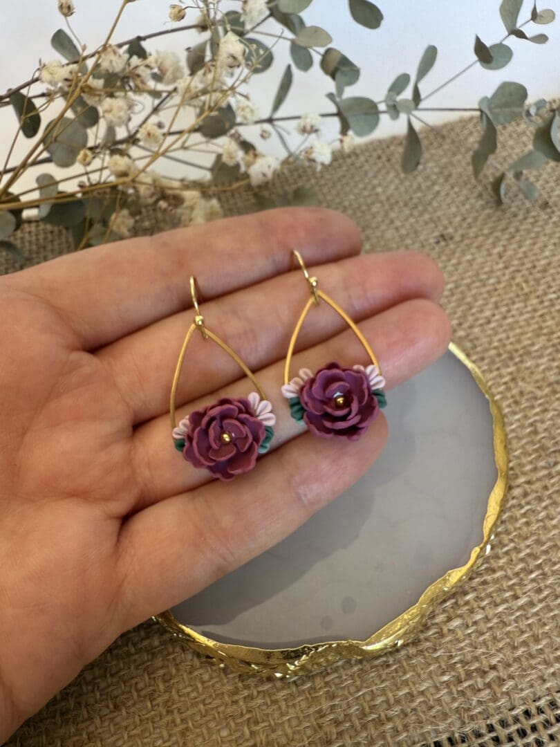 Amorine | Sculpted Berry Rose & Leaf Teardrop Wire Earrings - Image 5