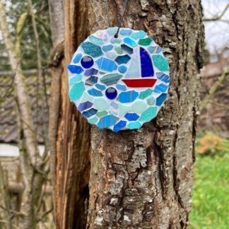 Artisan Mosaic Sailing Boat decoration - for the garden, gift for dad