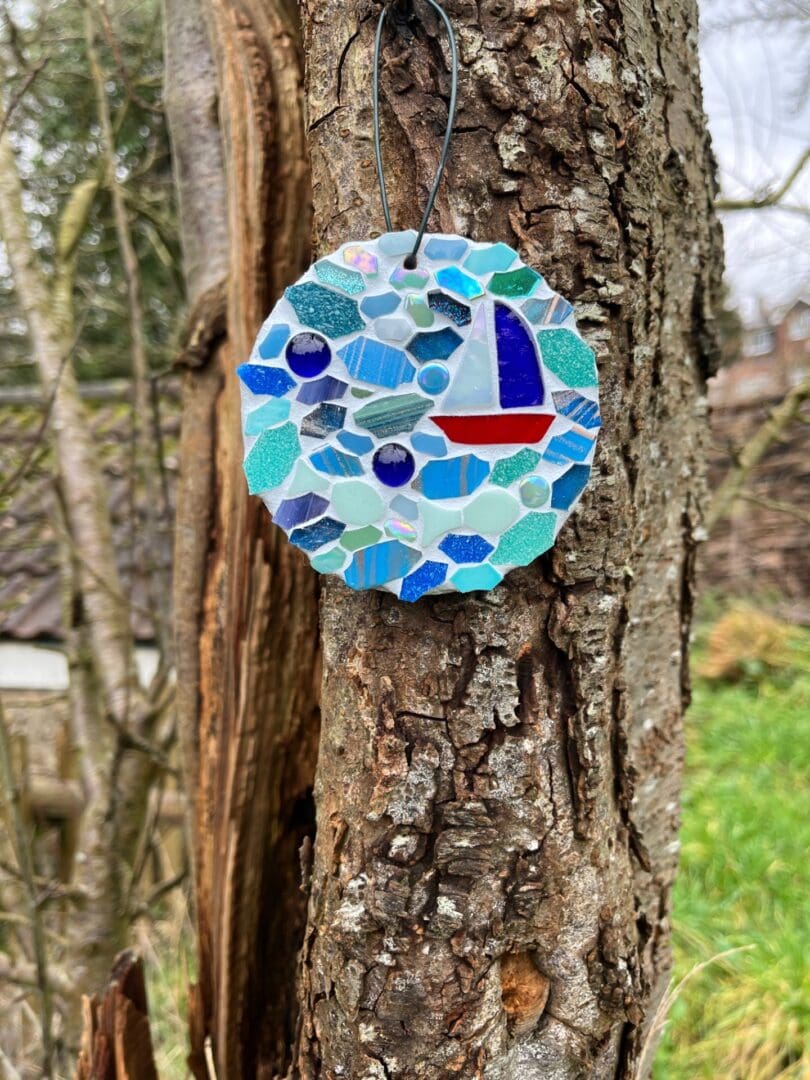 Artisan Mosaic Sailing Boat decoration - for the garden, gift for dad