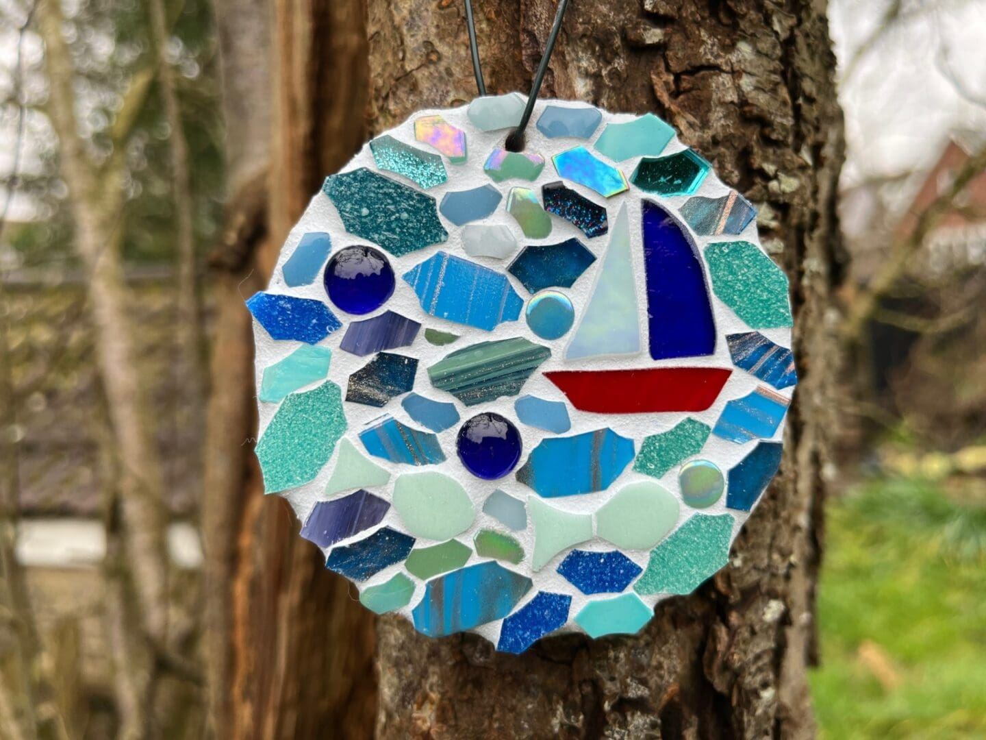 Artisan Mosaic Sailing Boat decoration - for the garden, gift for dad - Image 2