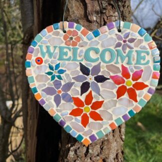 A warm welcome - Handmade Mosaic Garden sign on slate, a charming gift for Garden lovers.