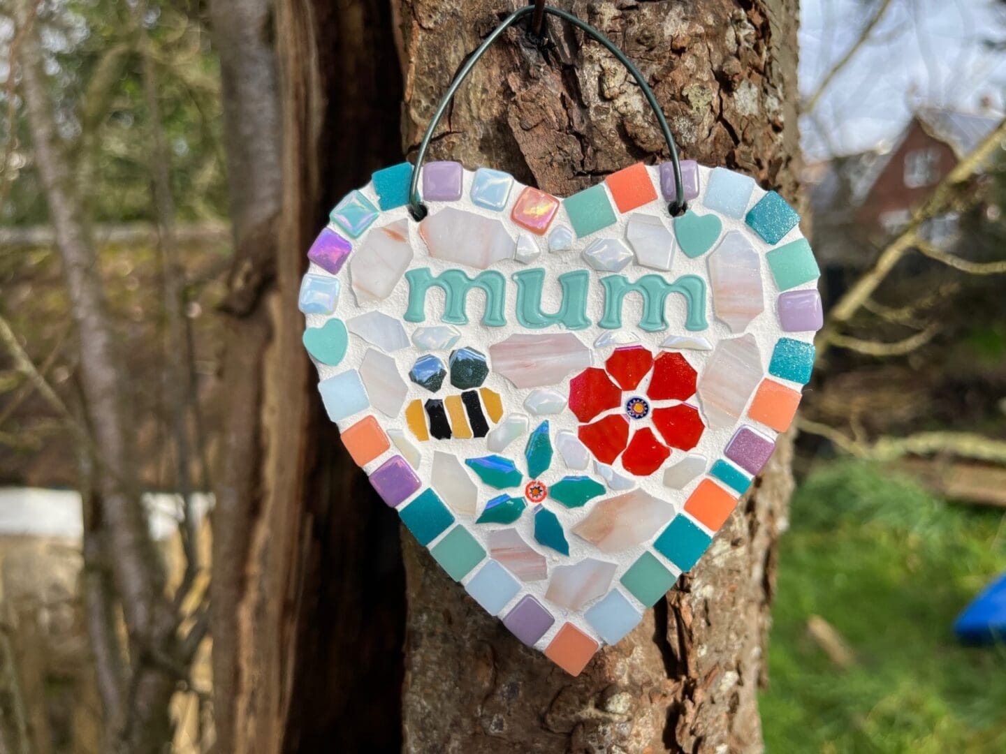 Slate backed Flower mosaic - a thoughtful garden gift for Mum