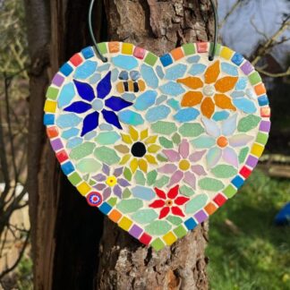 Handmade Mosaic flower art on Natural slate - for the garden.
