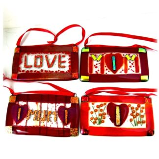 love mum fused glass plaques hanging dichroic red hearts flowers