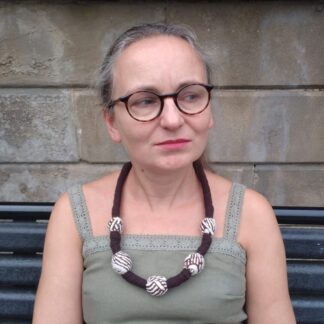Upcycled fabric necklace in brown and cream