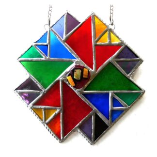 Rainbow patchwork quilt abstract stained glass vibrant suncatcher handmade gift