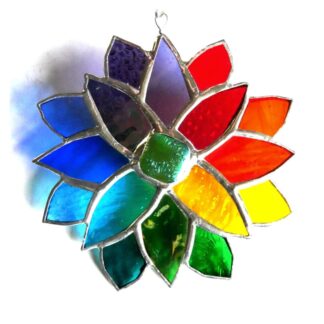Rainbow Abstract Flower stained glass suncatcher dichroic handmade