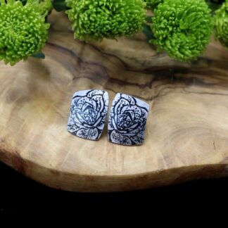 Abstract Rose Rectangular Stud Earrings