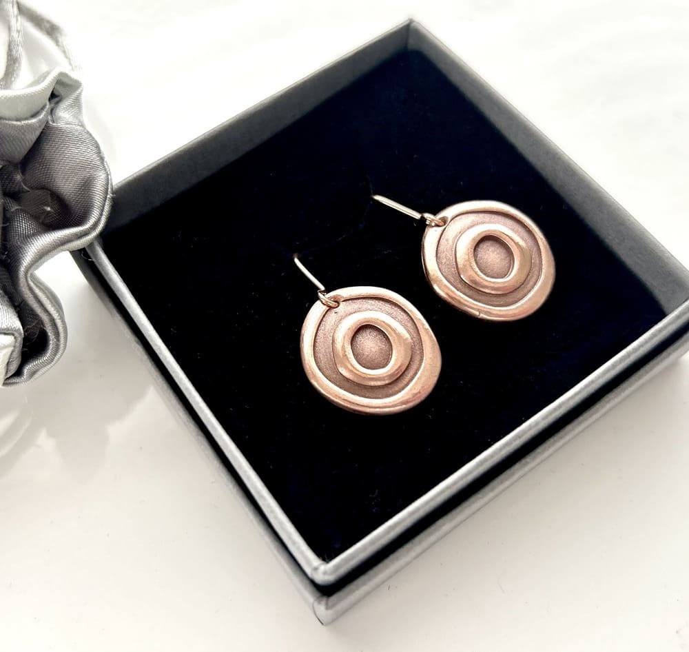 Copper Large Stud - Small Drop Earrings - Image 4