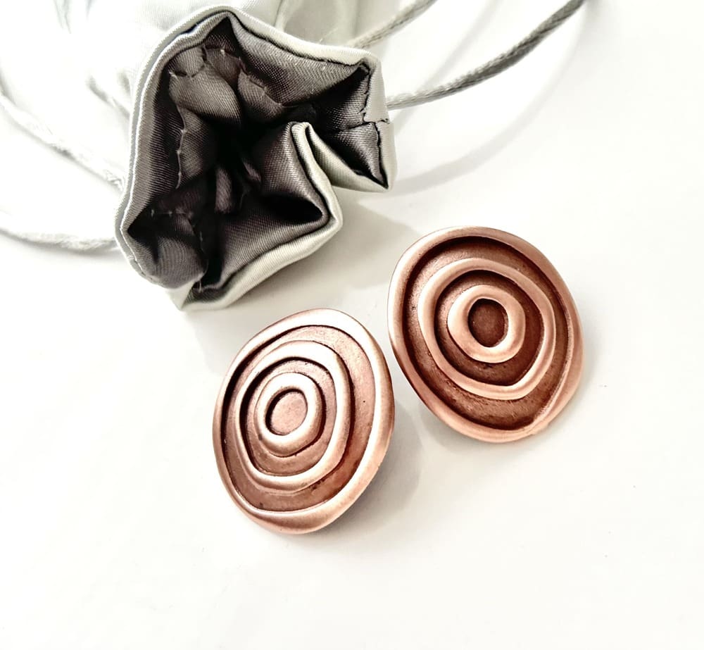 Copper Large Stud - Small Drop Earrings - Image 3