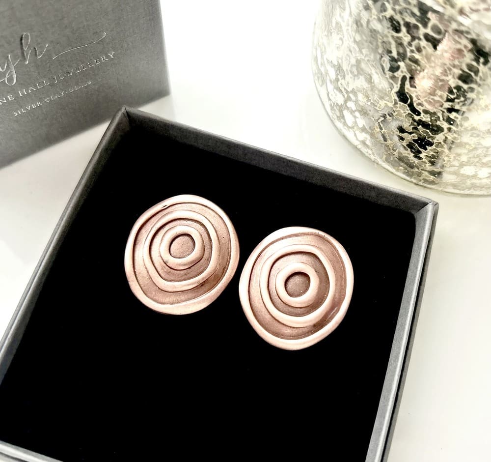 Copper Large Stud - Small Drop Earrings - Image 5