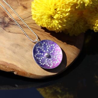 Anodised aluminium sparkle effect flower pendant with a sterling silver chain