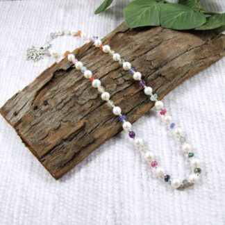 silver pearl and gemstone necklace