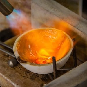 Smelting recycled silver jewellery to create a new piece of jewellery