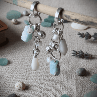 Tidal Larimar and Mother of Pearl Sterling Silver Asymmetrical Huggie Earrings