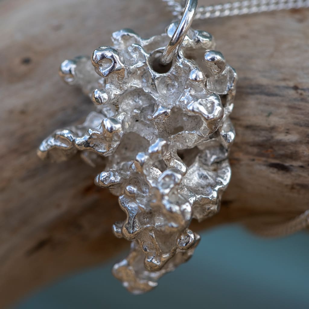 Reworked silver jewellery snowflake pendant necklace made in Cornwall
